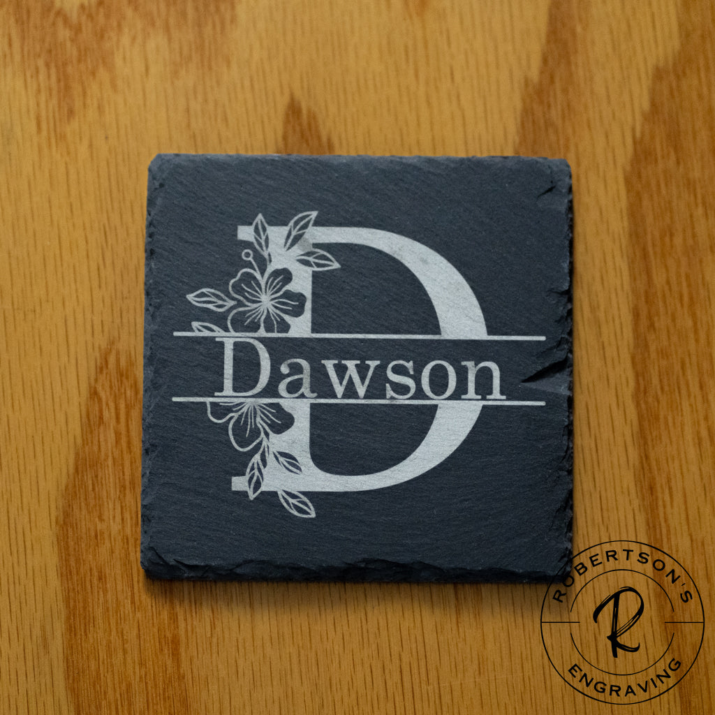 Monogrammed Family Initial Slate Coaster with Name