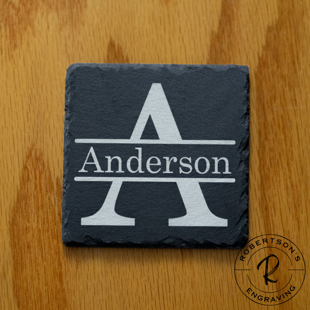 Monogrammed Family Initial Slate Coaster with Name