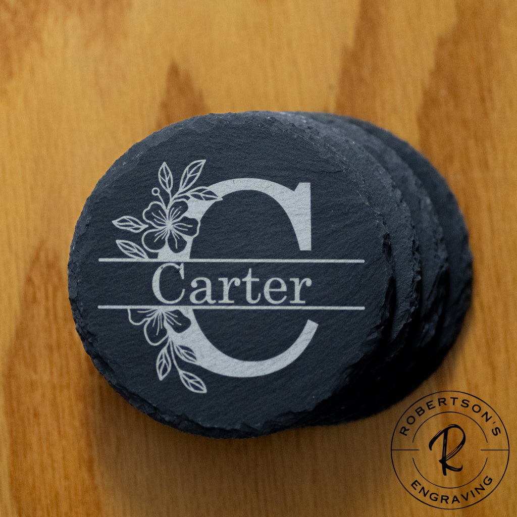 Monogrammed Family Initial Slate Coaster with Name