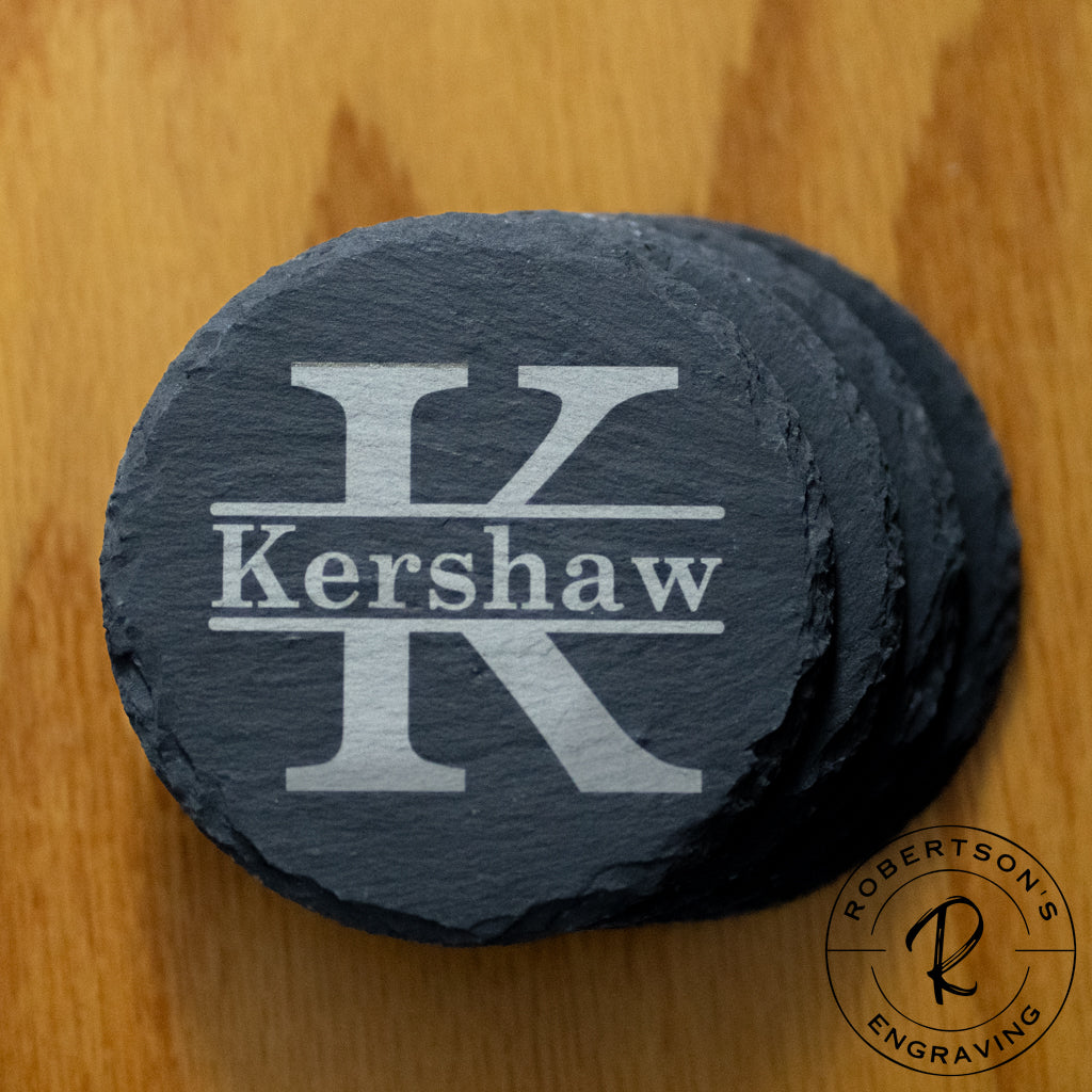 Monogrammed Family Initial Slate Coaster with Name