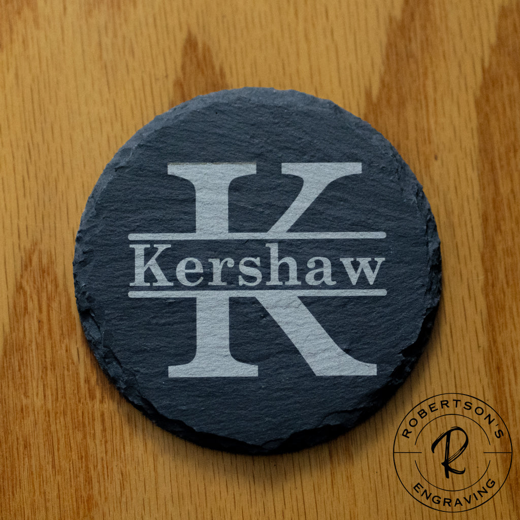 Monogrammed Family Initial Slate Coaster with Name