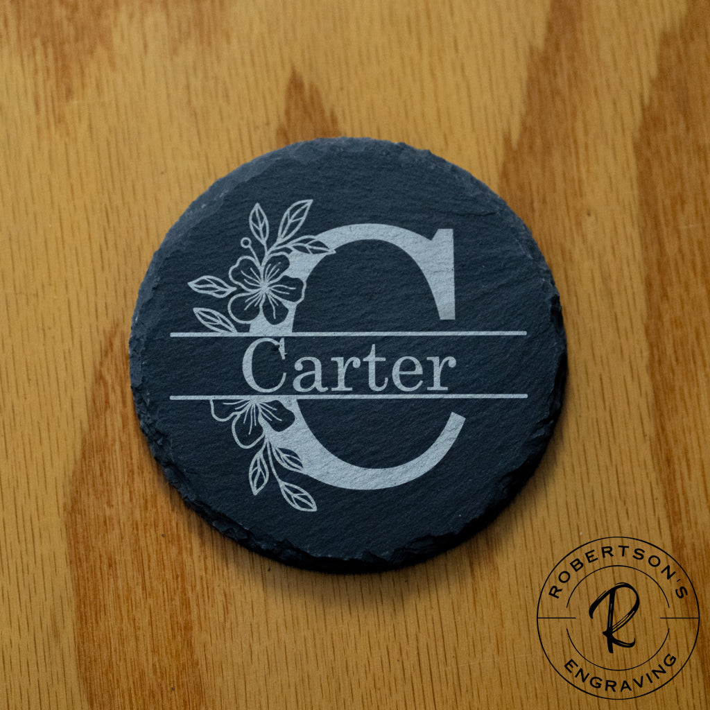 Monogrammed Family Initial Slate Coaster with Name