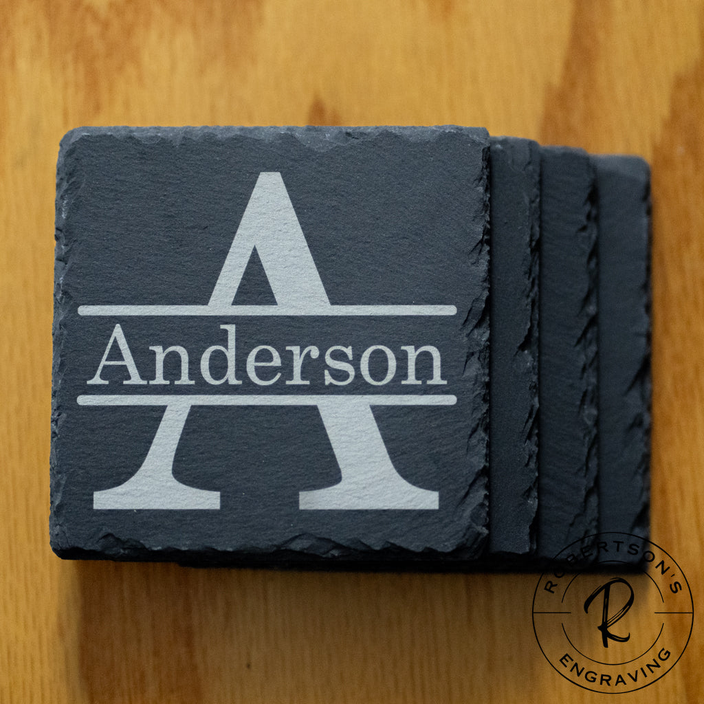 Monogrammed Family Initial Slate Coaster with Name