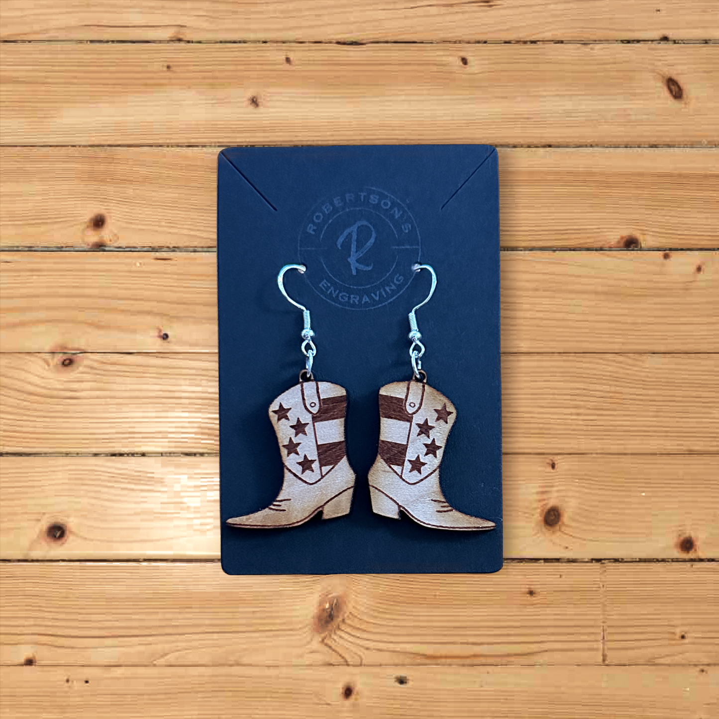 Cowboy Boots With Stars Earrings - Cherry Wood